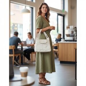 Vintage Ivory Shoulder Bag Purse Handbag Attached Flip‎ Mirror Coin Purse